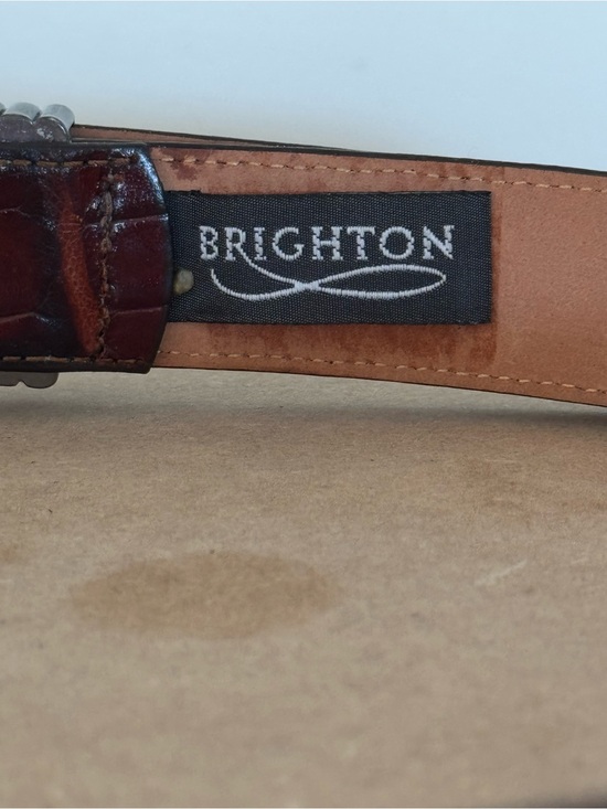 Brighton Vintage Croc Embossed Leather Belt Silver Western Buckle Brown M main image 4
